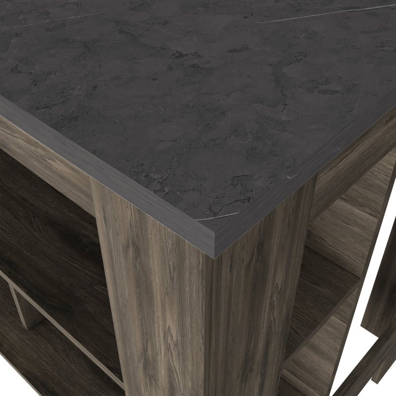 Brooklyn  Kitchen Island, Three Concealed Shelves, Brown/Gray