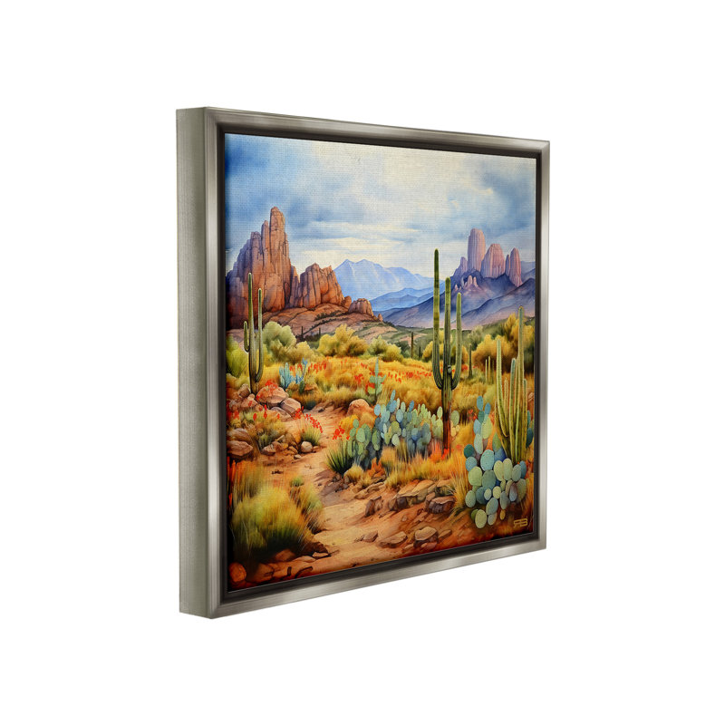 "Vast Desert Mesa" par RB sur toile, H 18 po x l 18 po, Cadre flottant gris lustré