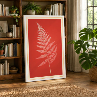 Cream Fern on Red Botanical - Wrapped Canvas