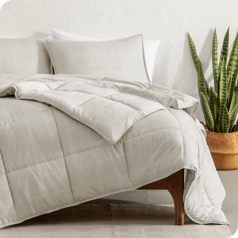 Down Alternative Comforter Set, Twin XL Comforter + 1 Standard Sham, Stone/White - Modern Plaid