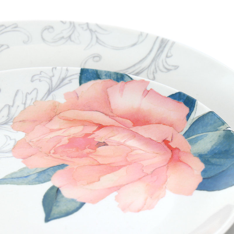 White Ceramic Floral 12-Piece Dinnerware Set