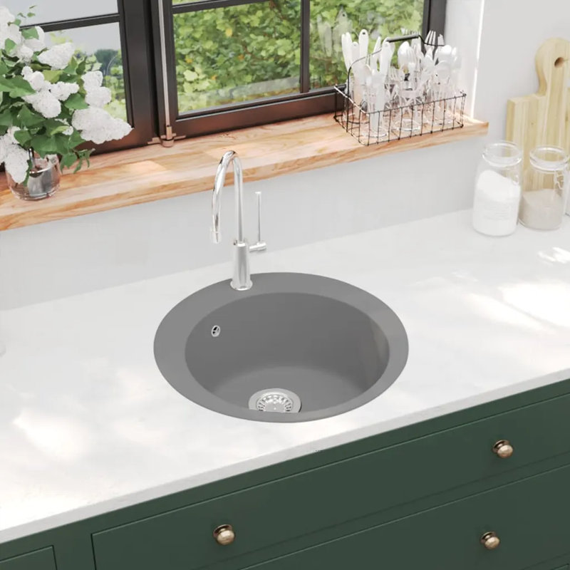 Zadie Granite Kitchen Sink Single Basin Round, Grey