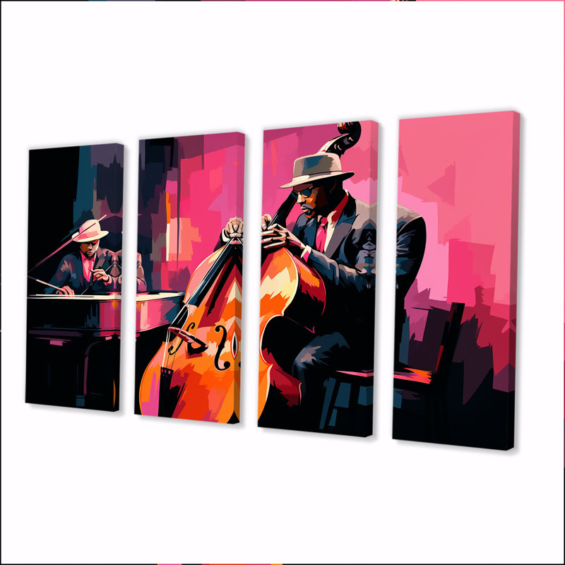 Ensemble de 4 contrebasses et piano Jazz, H 32 po x l 64 po