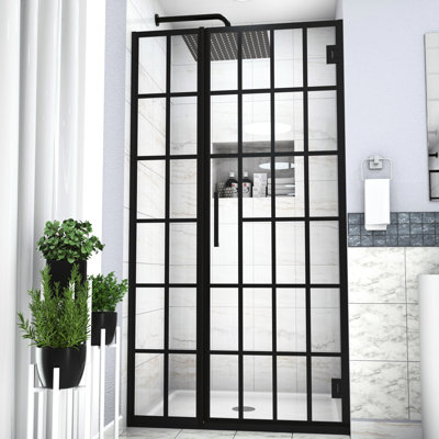 34" W X 72" H Shower Door With Glass In Matte Black. Decorate Bathroom Exquisitely. Tempered Glass. Effortless Cleaning. Professional Installation Recommended Pattern Gracefully. Easy