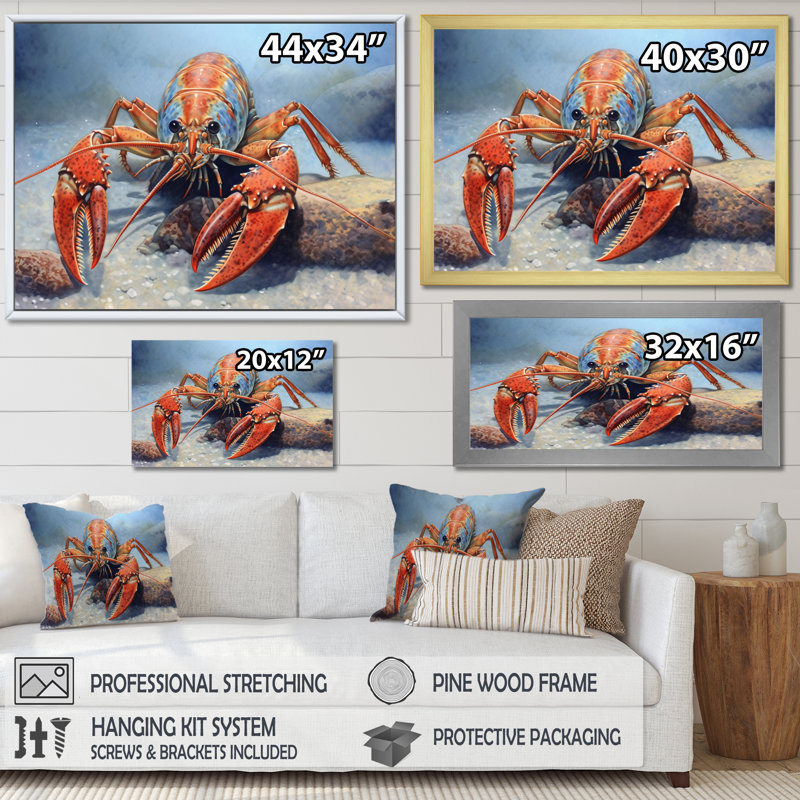 " Freshwater Crayfish I ", 12" H x 20" W x 1" D, White Floater Framed