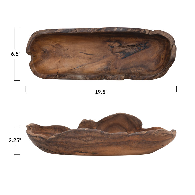 One-of-a-Kind Teakwood Irregular Kitchen Bowl, Natural Finish