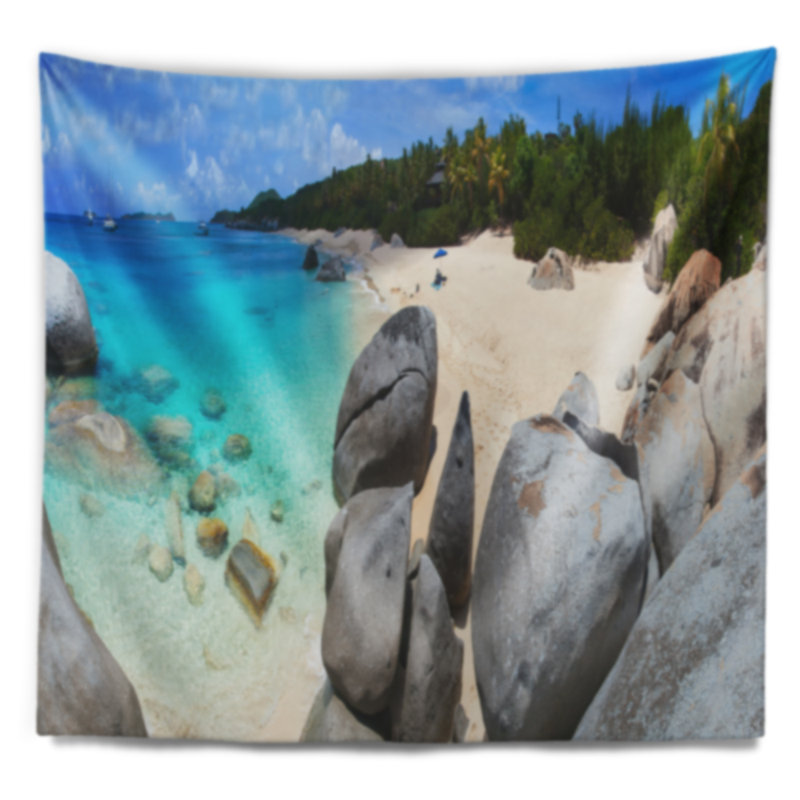 Tapisserie «Seascape Turquoise Ocean Water» avec roches, H 78 po x l 92 po