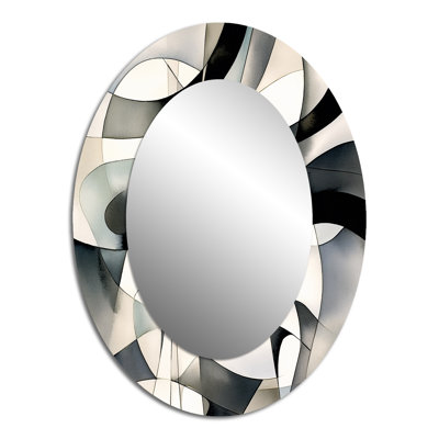 Abstract Neutral XIII - Large Oval Wall Mirror On Metal