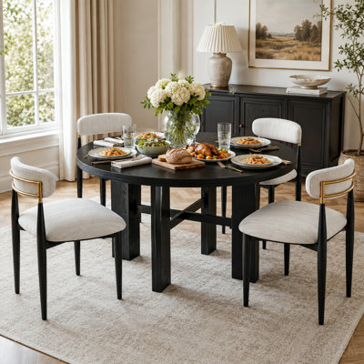 5-Piece Round Game Dining Table Set, 48" Game Table With 4 Upholstered Side Chairs, Contemporary Multi-Functional Poker Table With 6 Cup Holders