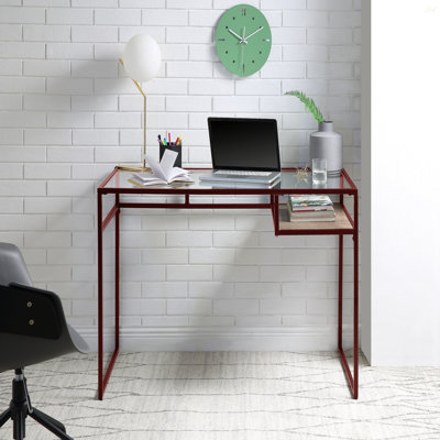 Bureau Yasin avec plateau en verre et finition rouge
