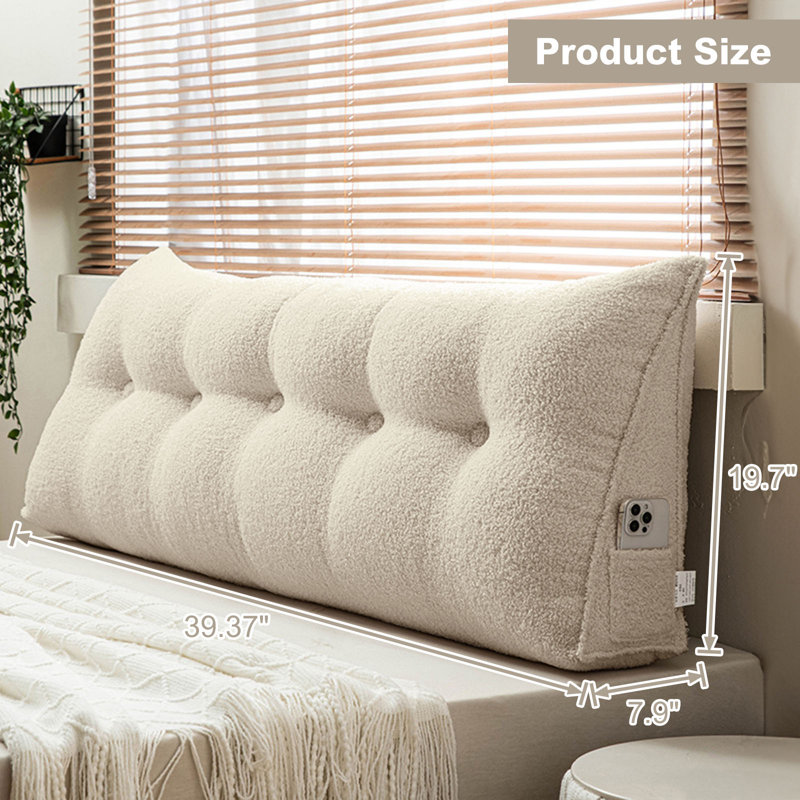 Triangular Backrest Support Headboard Wedge Pillow, 19.7" H x 39" W, Cream