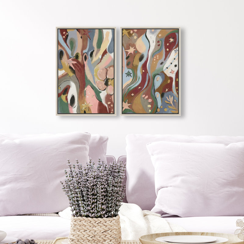 Modern Folk Set Set by Oliver Gal, 50"H x 34"W, Silver Floater Frame