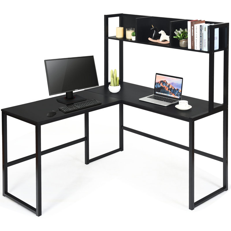 Orelia L-Shaped Iron Writing Desk, Black