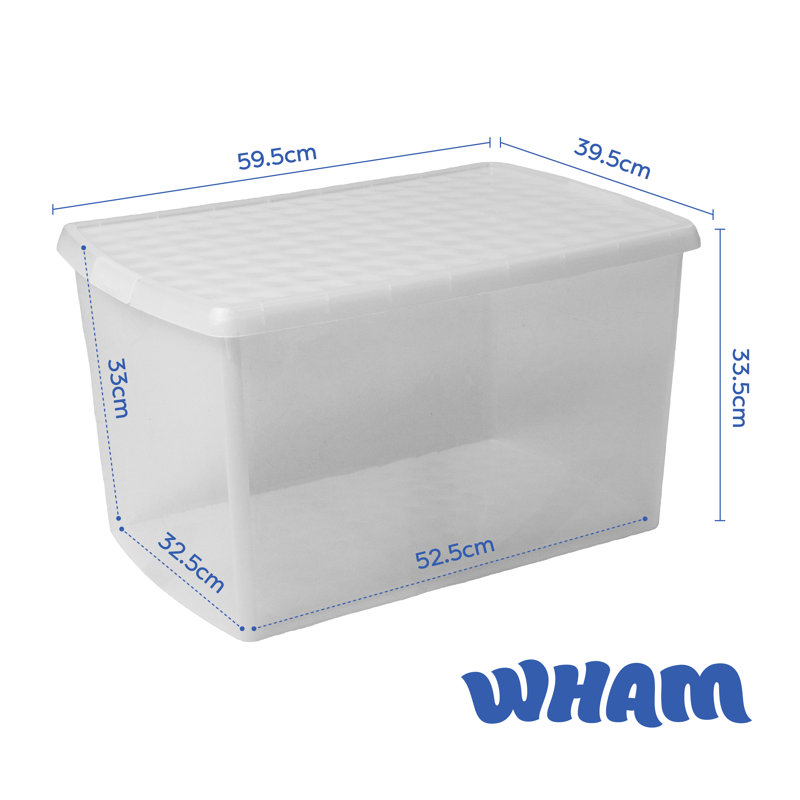 Clip 37L Square Plastic Storage Boxes with Secure Clip Lock Lids. L:39.5 x W:39.5 x H:33.5cm Clear/Clear/Clear