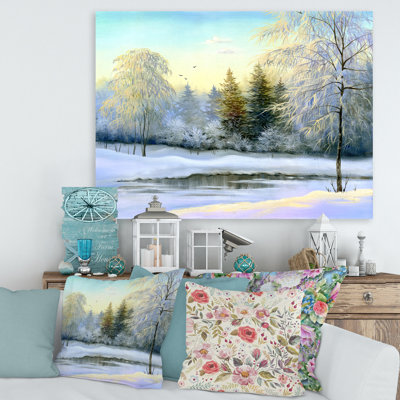 Paysage, arbres verts, peinture sur toile d'hiver