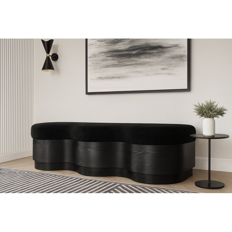 Savoy Mariaclara Velour Fur Fabric Bench, Black, Black Velour Fabric