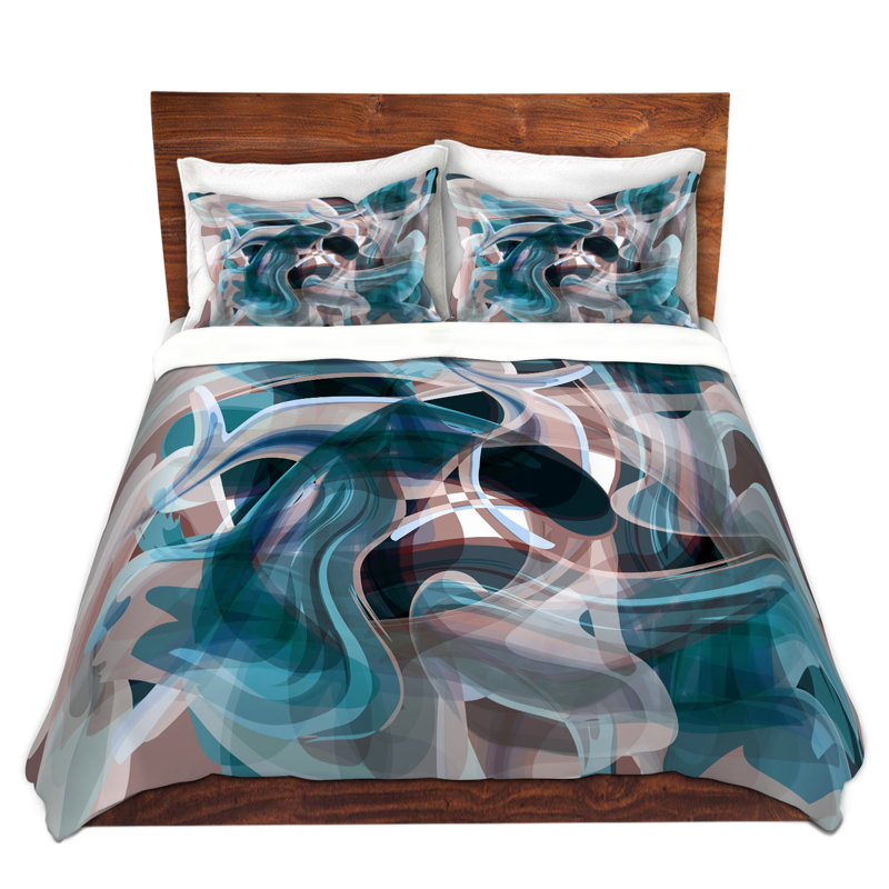 Ensemble de housse de couette ocean, 1 housse simple + 1 taie standard, Bleu / blanc