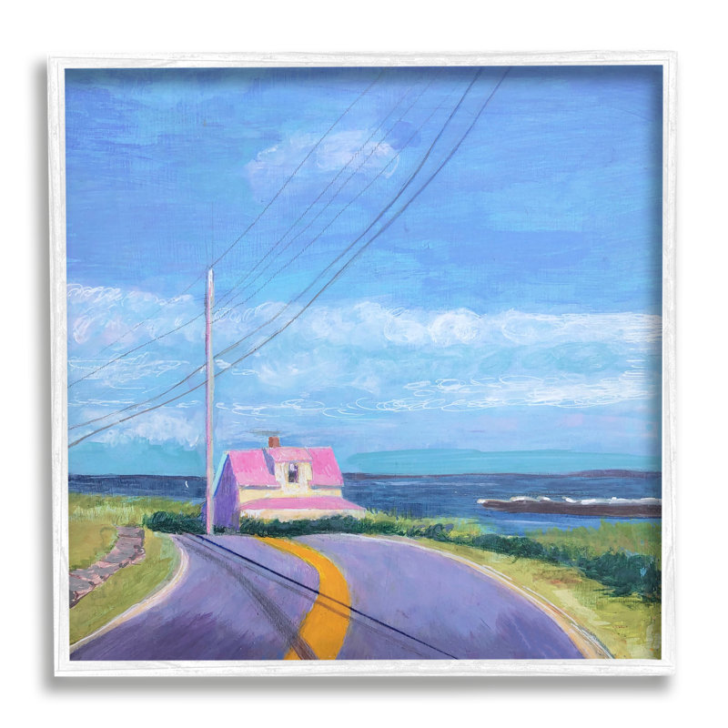 «Vivid Seaside Cottage Road Calm Ocean Breeze» par Sweetwater, reproduction d'art sur cadre flottant