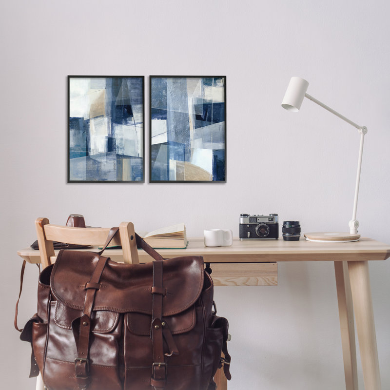  «Blue & Neutral Geometrics», ensemble de 2 estampes numériques par Hannah Dawson, H 18 po x l 12 po