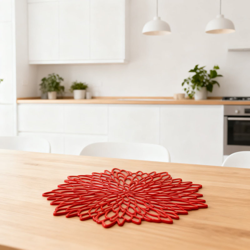 Ensemble de 12 napperons en vinyle rond à motif floral métallique pour la protection de la table de salle à manger et le décor des Fêtes, diamètre de 15 pouces