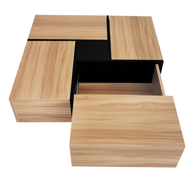 Table basse Hearth & Haven Wallace avec 4 compartiments de rangement cachés, brun