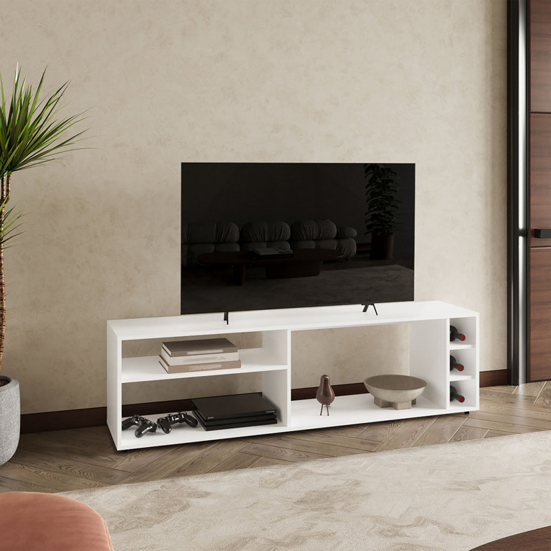 Meuble télé, 6 tablettes, capacité de téléviseur de 60 po, Blanc