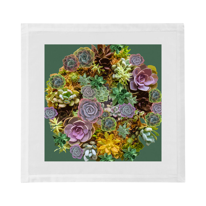 Succulents Cotton Sateen Dinner Napkins, Evergreen
