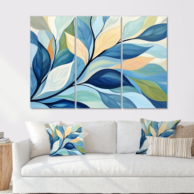 Ensemble de décoration murale feuilles sépia bleu et vert délavées