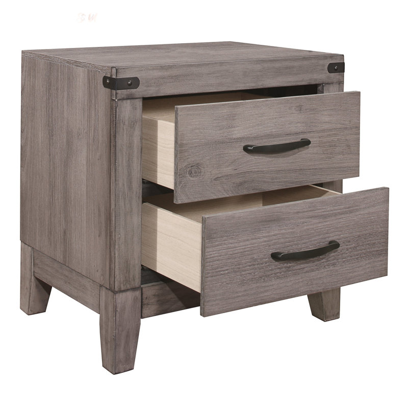 Table de chevet en mélamine durable avec 2 tiroirs et quincaillerie en métal foncé pour le rangement au chevet