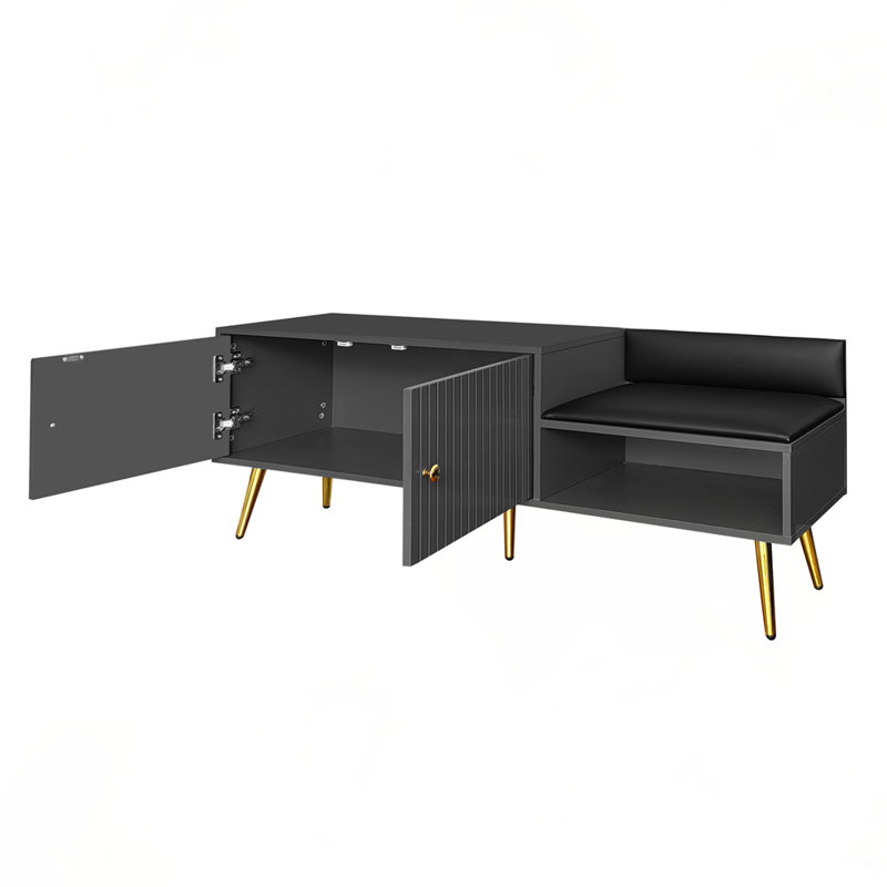Banc de rangement moderne avec coussins rembourrés, Gris