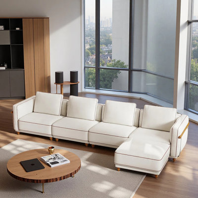Boneless Modular Sectional Sofa: Luxury Cloud Sofa With Ottoman, Sofa Cushions, Removable & Washable, Soft Linen Sofa, Extra-Large White Living Room Sofa