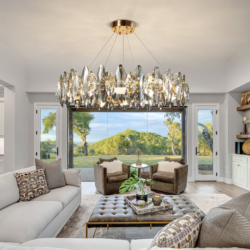 Beauchamps Crystal Chandelier with Glass Accents,K9 Crystal Raindrop Chandelier,Modern Chandelier Crystal Light