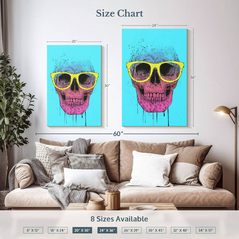 Crâne pop art avec lunettes Kerner, H 36 po x l 24 po