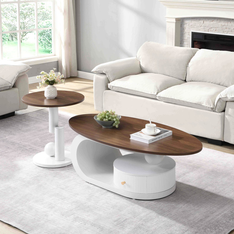 Ensemble de 2 tables basses gigognes, tables avec rangement, table basse et table d'appoint, Blanc