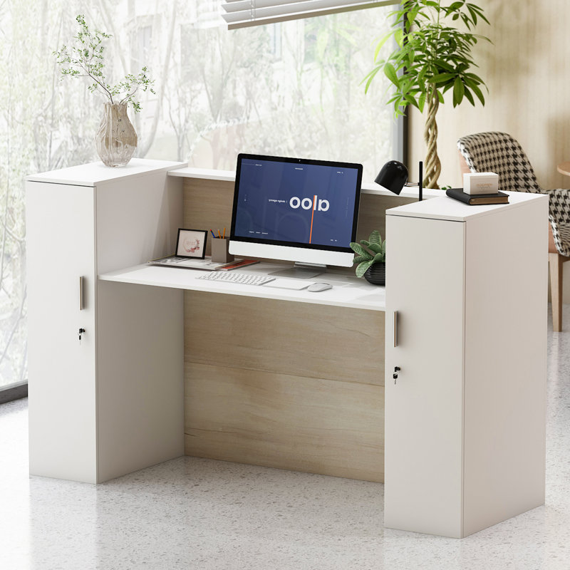 Gradon Rectangle Synthetic Laminate Reception Desk with Filing Cabinet