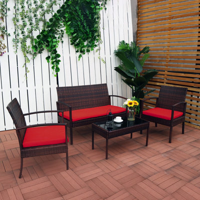 Exmore 4 Pieces Rattan Seating Group with Cushions by Winston Porter