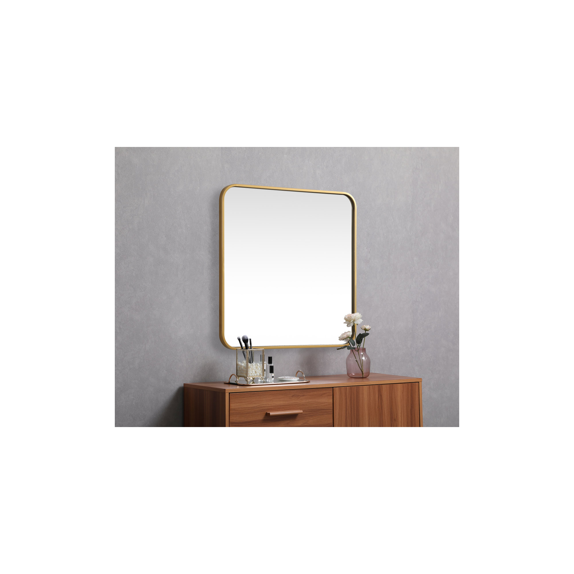 Metal Square Wall Mirror, 24"  x 24" , Brass