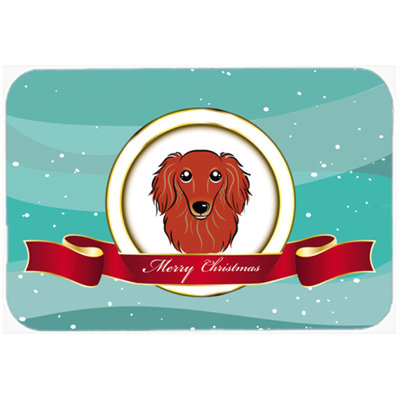 Longhair Dachshund Merry Christmas Glass Cutting Board