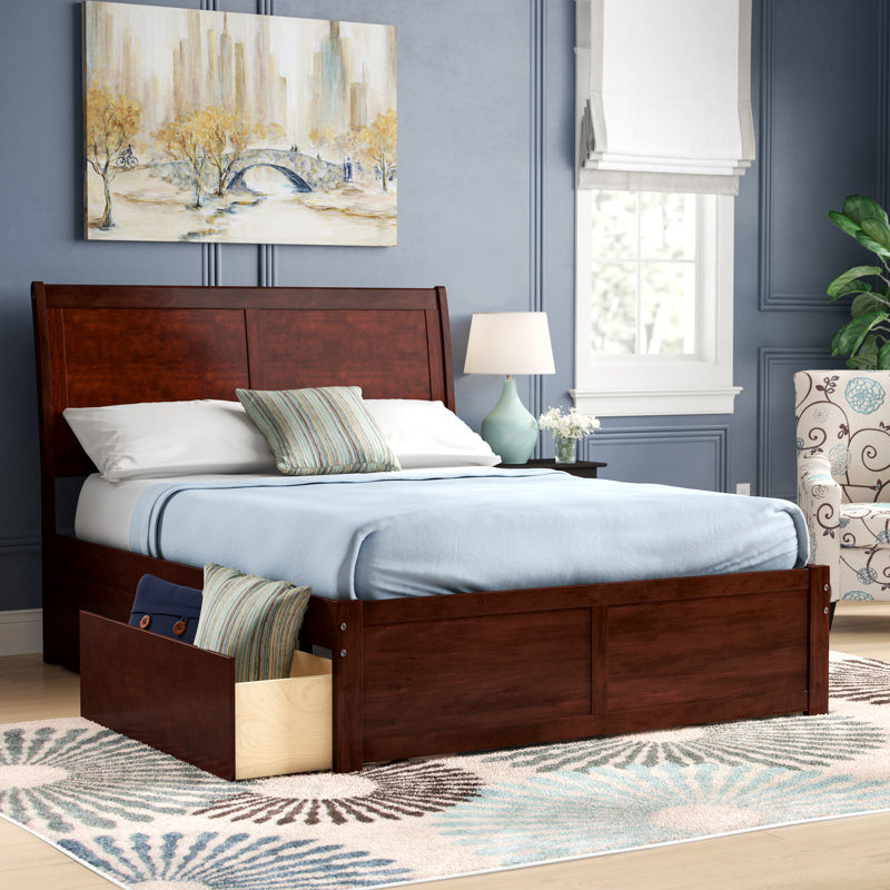 Yailynn Solid Wood Sleigh Storage Bed, Queen, Walnut