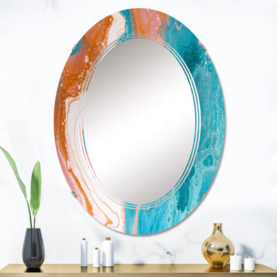 Turquoise et rose marbre vagues II - miroir mural moderne