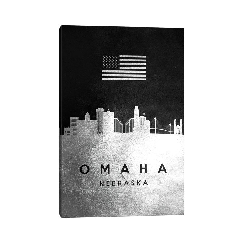 Omaha Nebraska Silver Skyline by Adrian Baldovino - Wrapped Canvas Painting, 66.04 cm H x 45.72 cm W x 3.175 cm D