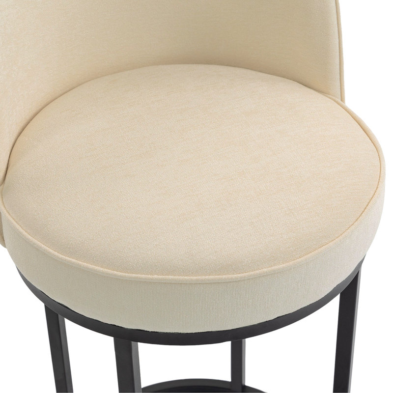Counter Height Bar Stools Set of 2, Modern Barrel Design with Backrest, Linen Fabric Upholstered for Kitchen Island Comfort