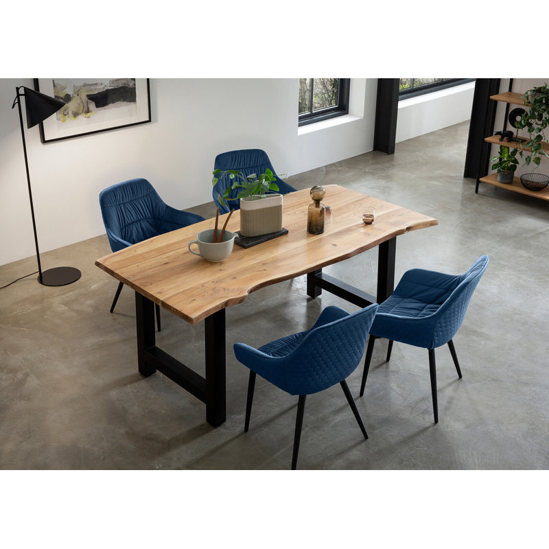 4 - Person Dining Set, 75cm H x 180cm W x 90cm D, Natural/Blue/Black, Blue/Black/Natural