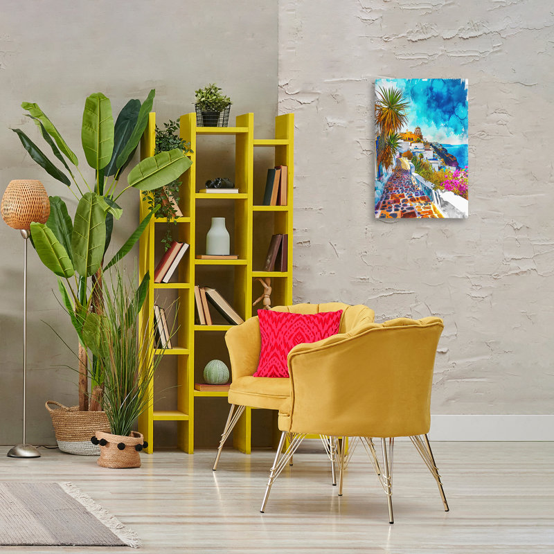 «Tropical Coastal Town», art mural sur toile par RB, H 24 po x l 16 po