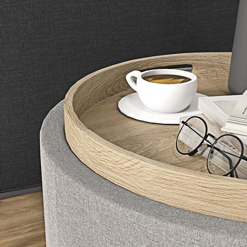 Table basse ronde avec repose-pieds et plateau rabattable