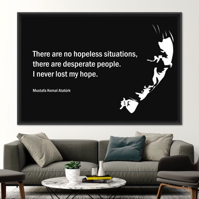 Ataturk Motivational Quote Canvas Wall Art - Inspiring No Hopeless Situations Home Decor