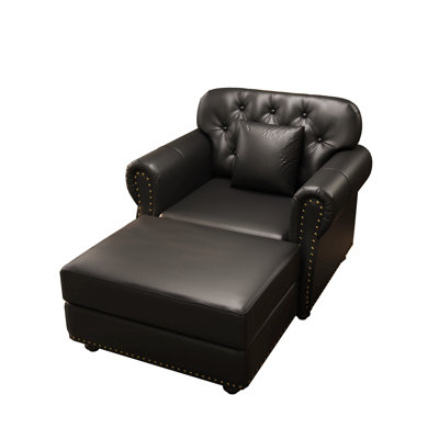 Canapé de 41,3 po rembourré en similicuir avec garniture cloutée et accoudoirs roulés, canapé de style Mid-Century Chesterfield avec capitonnage à boutons, comprend 1 oreiller, noir