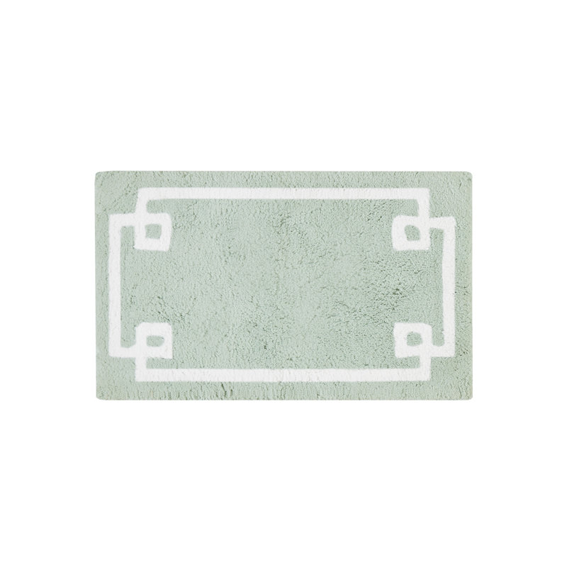 Seafoam Cotton Tufted Bath Rug with White Border
