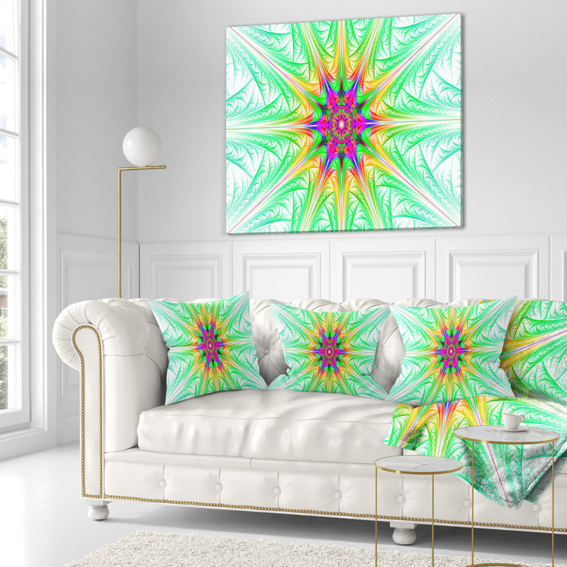 Vitrail vert fractal - coussin imprimé abstrait, 18 po x 18 po, Coussin décoratif
