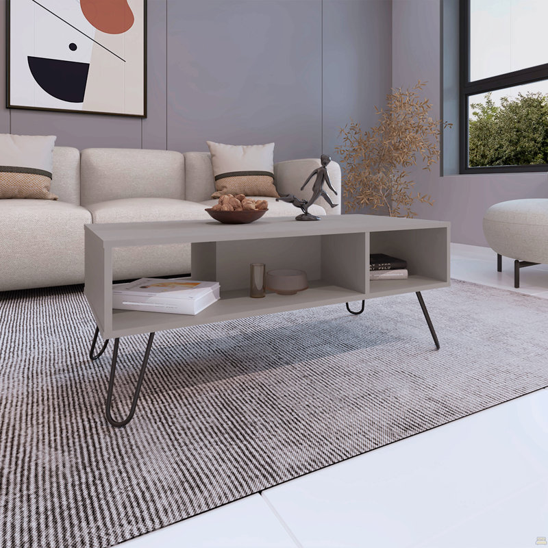 Table basse H 15,7 po avec 4 pieds et 2 tablettes